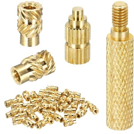 sourcing map M3 Hitzegewindeeinsätze mit Lötspitze, 5 mm Außendurchmesser, 8 mm Höhe, Messing-Mutterstangeneinsätze gerändelt für 3D-Druckkomponenten, Kunststoffteil, 40 Stück