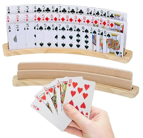 keloppasit Lot de 2 supports de cartes à jouer en bois incurvé, support de rangement mains libres, accessoires de jeu de cartes, pour jeux de cartes de stratégie Bridge Canasta