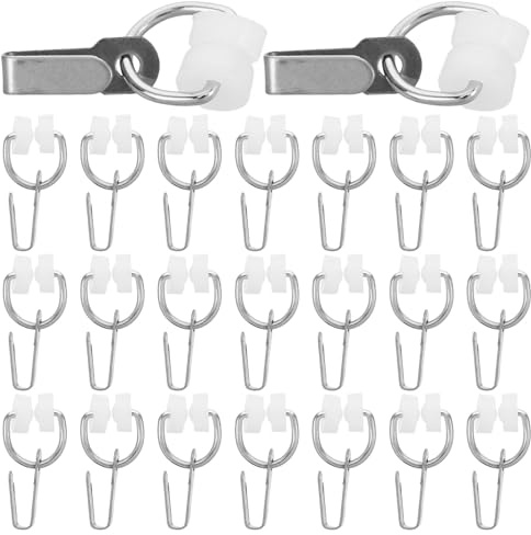 TOBBOMEY 50 Ganchos para Cortinas de Autocaravana con Rodillos de Nailon y Anillos Metálicos Clips Deslizantes para Riel en T Accesorios Resistentes para Interiores y Toldos Paquete de