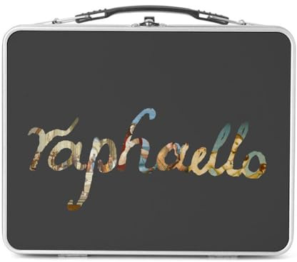 Lunch Box in metallo argentato per sandwich e snack – Raphael Signature Pittore Artista Rinascimento Architettura Pittura Barocca – Scatola da gustare in alluminio ciotola rigida stile retrò stampata
