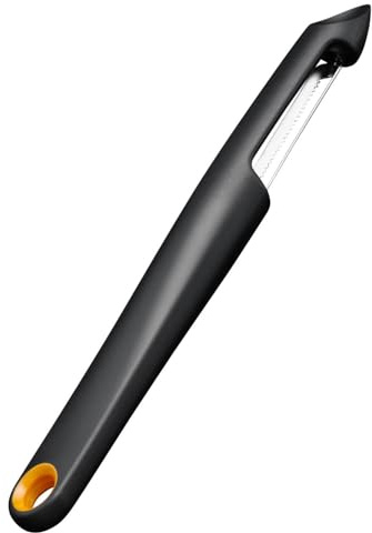 Fiskars Functional Form Pelafrutta con Lama Mobile, Pelapatate Speciale per Pomodori e Kiwi, Lama Dentellata, Lama in Acciaio Inossidabile/Manico in Plastica, Nero/Arancione, 1079961