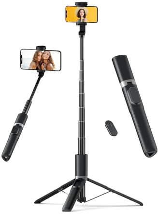 155cm Stativ für Smartphone & Selfie Stick, 2-in-1 Ausziehbares Aluminium Handy Stativ mit Bluetooth Fernbedienung & Kälteschuh, Leichtes Stativ Kompatibel mit iPhone, Samsung, Vlog/Live/TikTok