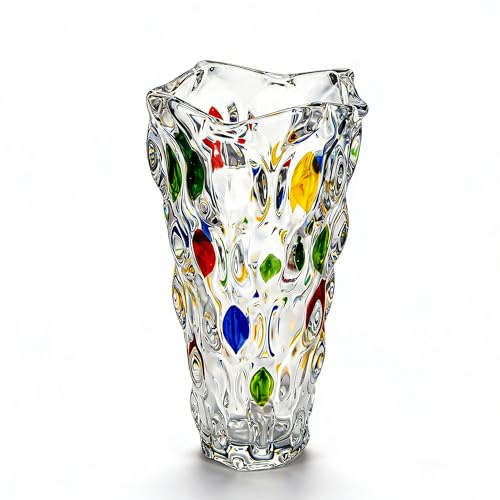 Glass Flower Vase - 23cm Crystal Coloured Flower Vases for Decorations Modern Minimalist Vase Large Tall Flowers Vases for Living Room Home Dining Table, Gift for Wedding, Housewarming Party
