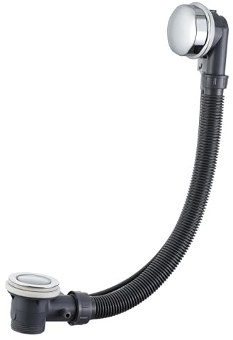 Hapilife Bath Waste and Overflow Kit - Chrome Bath pop up Waste Stainless Steel Click Clack Bathtub Plug with Overflow UK Standard G1 1/2, Easy Installation