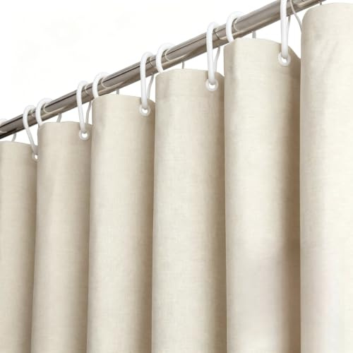 Kobete Duschvorhang 180x200, Badewanne Vorhang Textil Stoff Kunstleinen Wasserabweisend Waschbar Badevorhang mit 12 Duschvorhangringe, Vorhang für Badewanne Dusche (Beige)