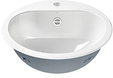 Alape˘ Einbauwaschbecken, Waschbecken weiß für den Einbau von oben aus glasiertem Stahl, antibakterielle Oberfläche, rund Ø 47,5 cm, Höhe 18,6 cm, mit Hahnloch, mit Überlauf, Alape EW3