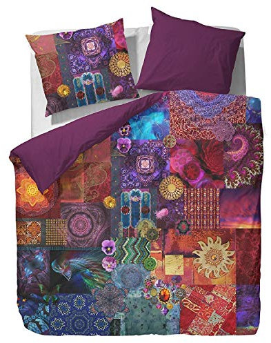 ESSENZA Bettwäsche Delhi Purple Lila Mandala Patchwork Wendeoptik Satin, Größe:155 cm x 220 cm