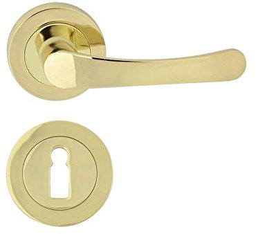 domino Türgriff Drückergarnitur BB-Buntbart Set Rund-Rosette Türklinke für Bürotür, Kellertür & Innentür Türbeschläge aus Aluminium Messing Glänzend Türdrückergarnitur NOVA-R M1