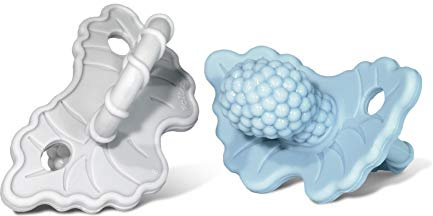 RaZbaby RaZberry Silicone Teether Pacifier – Teething Relief for Infants 3m+, Food-Grade, BPA-Free, Hands-Free, Natural Berrybumps Fruit Texture for Sensory Development, Freezable 2-Pack, Blue & Grey