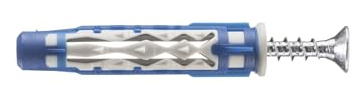 ELEMATIC BLUEFIX Box 50 Stück Dübel aus Nylon, Gipskarton, 8 x 50 mm, 2 Materialien, verstärkt, flache Schraube, 5 x 65 mm, fixierbare Stärke 10 mm, rutschfeste Befestigung, Zement