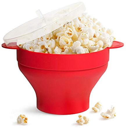 Gearmax Microwave Popcorn Popper Sturdy Convenient Handles, Silicone Popcorn Maker, Collapsible Bowl with Lid