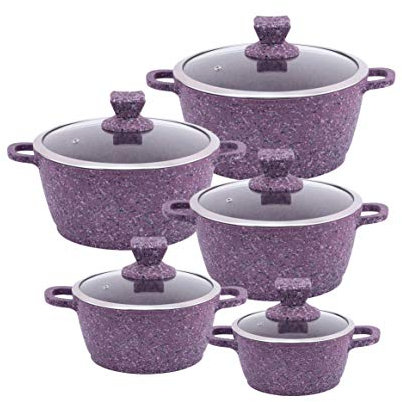 SQ Professional Nessa Granum Die-Cast Aluminium Stockpot Set with Non-Stick Coating 5pc (Vizag Purple)