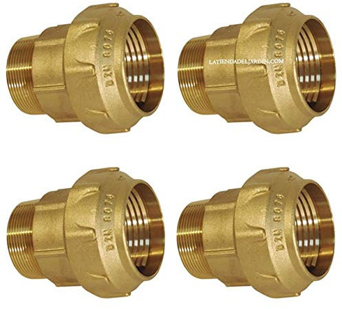 Suinga Pack 4 ENLACE MACHO LATÓN 50 mm x 1 1/2 para tubería de polietileno de 50 mm. Manguito de laton para alta presión, riego y fontaneria, Certificado Aenor