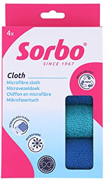 Sorbo Recycled Microfibre Cleaning Cloths, 4 Pack made from 100 Percent Recycled PET Bottles, Each Cloths Measures 35 cm x 35 cm
