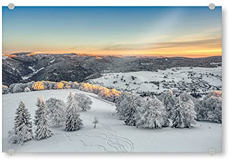 artboxONE Acrylglasbild 30x20 cm Natur Winter im Schwarzwald Bild hinter Acrylglas - Bild Winter Aussicht Berge