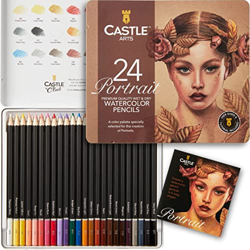 Castle Art Supplies Aquarellstifte zum Thema Porträts | 24 erlesene, leuchtende Farben | Zeichnen & Malen zugleich | Für erfahrene Künstler, zum Verschenken | Exklusive Blechdose