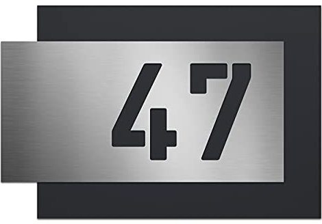 AlbersDesign - individuelle Edelstahl-Hausnummer, zweiteilig mit 3D Effekt, Rückwand pulverbeschichtet in RAL7016, Frontblende in Edelstahl (V2A) gebürstet