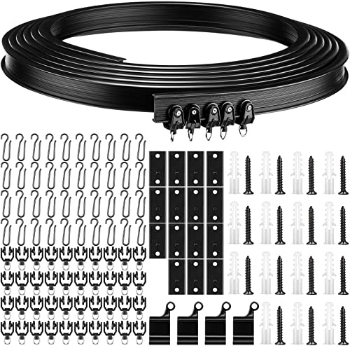 Jetec Riel de Cortina de Techo Curvo Flexible Pista Curvo de Ventanas Suave Montaje de Cortina de Techo con Ganchos de Metal, Separador de Habitaciones de Cortinas de Cama (Negro, 5 m)