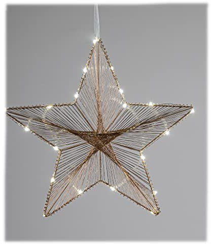 formano Hänger Stern 40 cm | mit 20 LED-Lichtern | Metall mit feinen Fäden Gold | Dekohänger