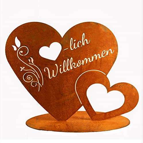 Schild Spruchtafel rostiges Gartenschild Edelrost Rost zum stellen Herzlich Willkommen schwere Ausführung