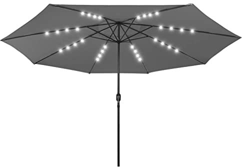 400 cm Gartenschirm Sonnenschirm neigbar mit 32 Solar-LED-Lichtern, Ampelschirm Gartenschirm Marktschirm Strandschirm für Garten Deck Schwimmbad Sandstrand, Anthrazit