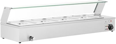 Royal Catering RCBM_GN1/2_3 Bain-Marie 2000 W 4 GN 1/2 Robinet de vidange Gastronorm Conteneur de bain d'eau (acier inoxydable/verre (trempé), 30-110 °C, capacité totale 4 x 6 L)