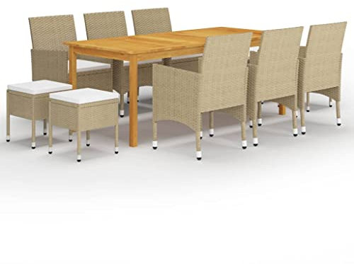 vidaXL Gartenmöbel 11-TLG. Sitzgruppe Gartengarnitur Sitzgarnitur Gartenset Tisch Stühle Gartentisch Esstisch Gartensessel Gartenstuhl Beige