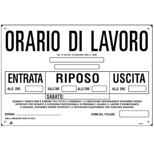 NEW CARTELLO SEGNALETICO - INFORMATIVO ORARIO DI LAVORO COMPILABILE - Adesivo Extra Resistente, Pannello in Forex, Pannello In Alluminio (PANNELLO IN ALLUMINIO 20X31 CM)