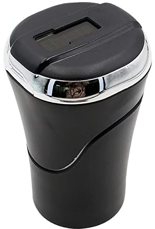 iSpchen Solar Aschenbecher ABS Edelstahl Aschenbecher für Draussen Windaschenbecher Mini-Mülleimer Aschenbecher mit Deckel abnehmbarer Autoaschenbecher mit Blauem LED-Licht für Auto Getränkehalter
