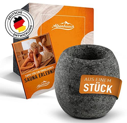 ALPENHAUCH Sauna Ei aus massivem Speckstein [5x5cm] - Hitzebeständige Sauna Aromaschale für intensiven Duft - Natürliches Saunaei für Mentholkristalle & Saunaöle - Sauna Zubehör - Saunazubehör