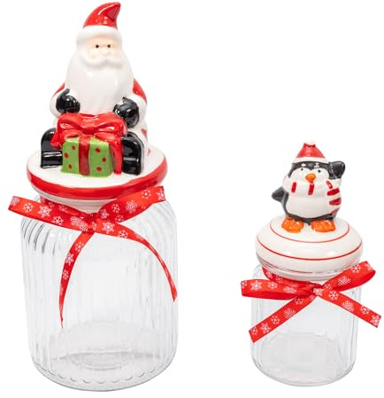 evelay Jul kakburk glas med keramiskt nytt lock för julgodis choklad godis godis kex nötter behållare köksinredning (set med 2)