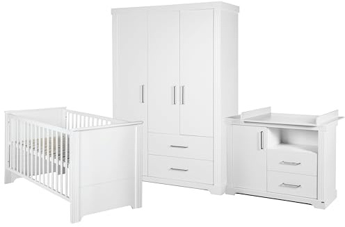 roba Möbelset 'Maxi‘, inkl. Kombi-Bett 70 x 140 cm, Wickelkommode und 3-türigem Kleiderschrank, weiß, Mittel
