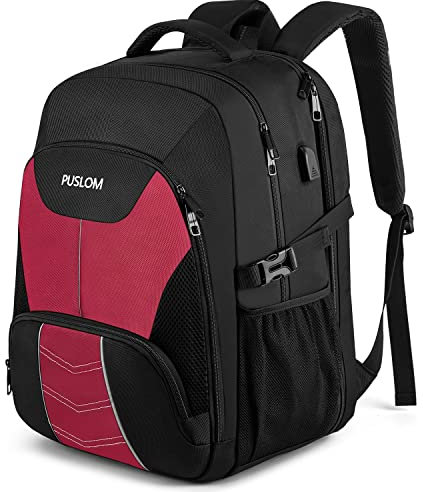 Extra Großer Rucksack Damen 55L Wasserdicht 18.4 Zoll Laptoptasche Arbeit Laptop Rucksack mit USB Ladeanschluss Anti Diebstahl Business Reisen Schulrucksack für Männer Frauen Jungen Teenager Rot