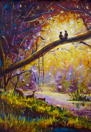 adrium Acryl-Bild 40 x 60 cm: Original Ölgemälde Liebhaber im Traumwald der Liebe auf Leinwand. Schöne romantische Landschaftskunst - moderne(88240897)
