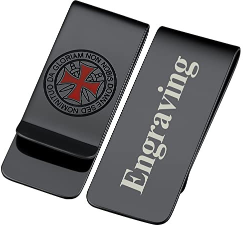 FaithHeart Schwarz Geldclip für Scheine Tempelritter Kreuz Geldscheinklammer 22mm breit Geldklammern mit Gravur für Papa Freunden