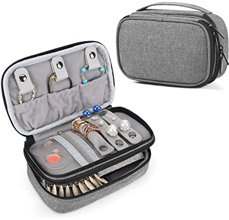 Teamoy Jewellery Box Organiser, Jewelry Travel Case, Jewelry & Accessories Holder Organizer for Necklace, Earrings, Rings, Watch and More, Grey