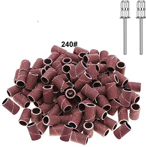 Yoezuo 100 Piezas Bandas de Lijado 240# de Uñas para Manicura y Pedicura, Lijar, Pulir, Quitar Armaduras, con 2 Brocas de Uñas