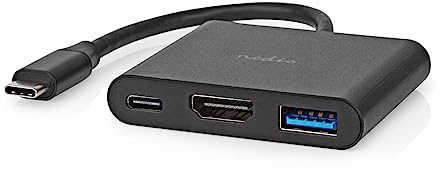 NEDIS Adaptateur USB 3.2 Gen 1 - Connecteur USB-C - Sortie HDMI - Prise USB-A - 5 Gbps - 0,10 m - Rond - Nickelé - PVC - Noir