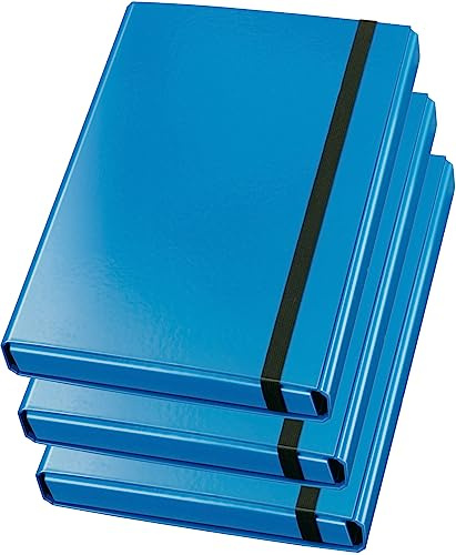 VELOFLEX 4443341 - Sammelbox Velocolor, DIN A4, mit Gummizug, Heftbox aus Karton, glanzkaschiert, 23 x 32 x 4 cm (Blau | 3er Pack)