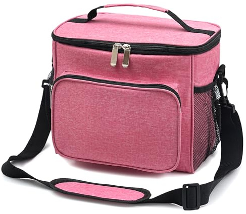 10L Waterproof Insulated Picnic Lunch Bag with Adjustable Shoulder Strap，Large Leakproof Soft Cool Tote Bags for Men/Women/Adult,Thermal Reusable Lunch Box for Work/Camping/Outdoor/BBQ/Party(Pink)