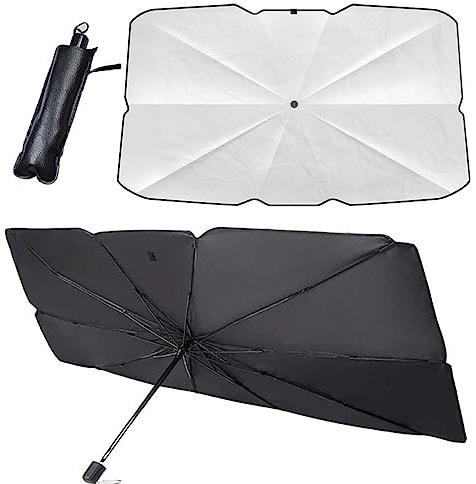 Amindz Paraguas Parasol Coche，Parasol Coche Delantero, Parasol Plegable Coche con Anti UV Rayos,bloquea el 99,9% de los Rayos UV, para Coche, SUV, camión, camión, (140 x 80cm)