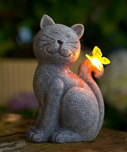 Yeomoo Figurines Chats avec Papillon Solaire Decoration Jardin Exterieur | Statue de chat étanche en résine, Decoration solaire pour jardin terrasse balcon salon, cadeau original pour femme homme
