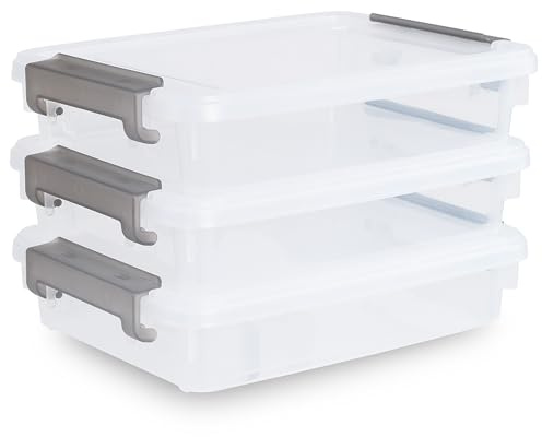 Citylife 3.2L-3er Set Förvaringslåda med lock Liten, transparent arkivlåda i plast för förvaring av A4-papper, foton, dokument, kontor, 32x23x7,3 cm