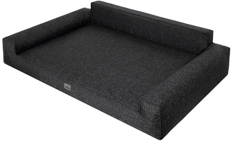 DOGGY Hundebett, Hundematratze, Hundecouch, für kleine und große Hunde, Hundekissen, Hundekorb, Haustier, Schlafplatz, Hundemöbel, Schwarz, XL: 98x66 cm