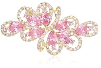 QUKE Luxus Gold Bogen Form Rosa Kubischer Zirkon Kristall Braut Hochzeit Broschen Pin Schmuck für Frauen Mädchen