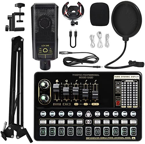 Podcast Equipment Bundle Scheda audio in diretta V10 Set di schede audio Set microfono cellulare scheda audio set completo di attrezzature for schede audio Per lo studio di registrazione DJ(Color:9)