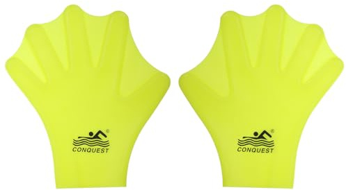 PATIKIL Silicone Swimming Gloves, 1 Pair Webbed Swim Gloves Unisex Full Finger Water Resistance Training Gloves for Adult Aquatic Training, Yellow