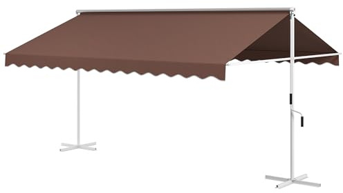 Outsunny Store de jardin sur pied 4,5 x 3,4 m avec manivelle, toit de terrasse extensible, protection solaire réglable pour jardin, balcon, polyester, café