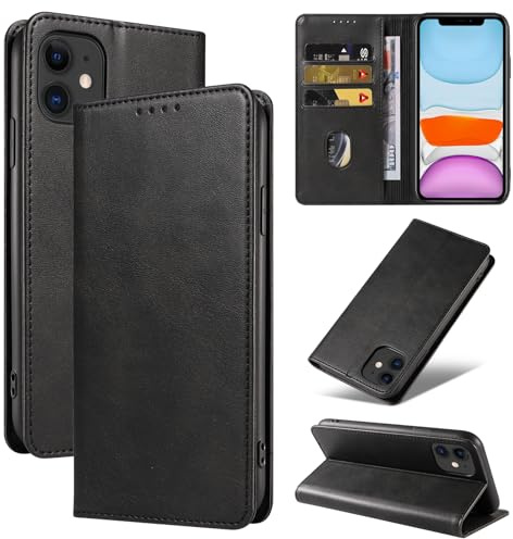 Meliya Coque pour iPhone 11, Housse Premium en Cuir PU, Étui à Rabat, Coque de Portefeuille, Fermeture Magnétique, Étui avec Support pour iPhone 11 (Noir)