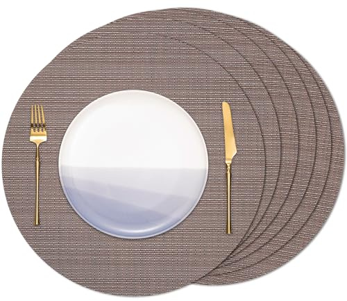 Banchif Platzsets abwaschbar Tischsets abwaschbar Rund 38 cm Platzdeckchen | Platzsets abwaschbar 6er Set Platzdeckchen PVC Rund rutschfest Tischsets abwischbar gewebte Vinyl (Kaffee)